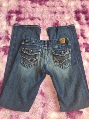 BKE Dark Blue Bootcut Jeans with Embroidered Back Pockets